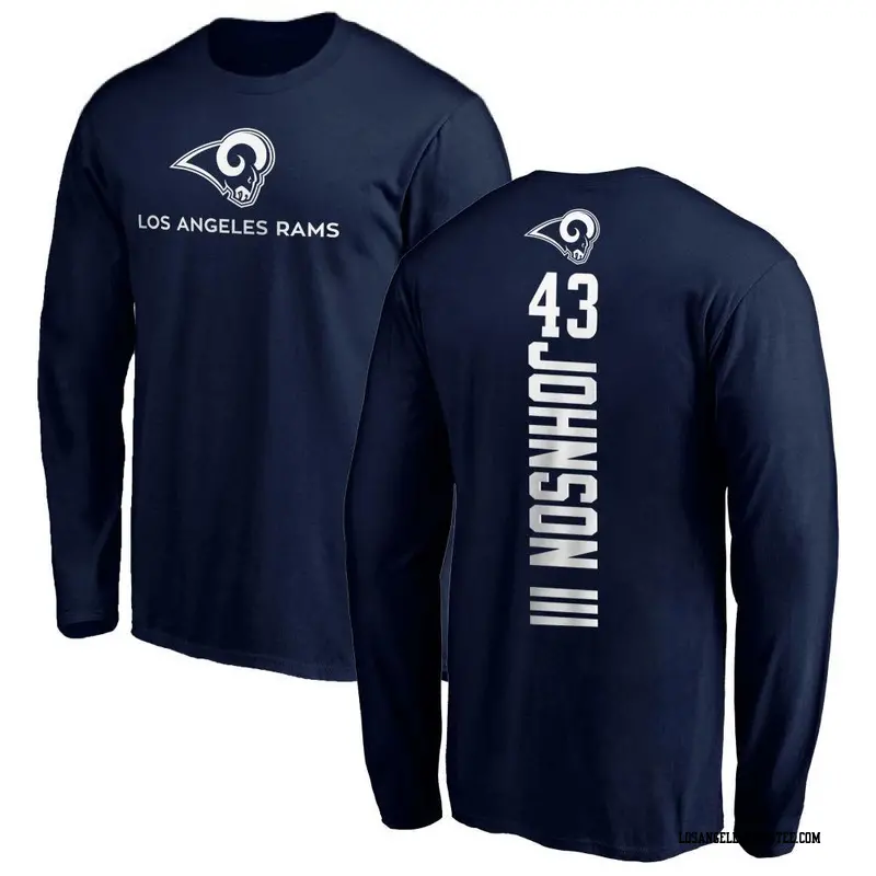 Men's Los Angeles Rams ＃43 John Johnson III Navy Backer Long Sleeve T-Shirt