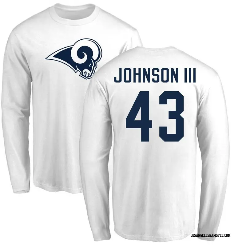 Men's Los Angeles Rams ＃43 John Johnson III White Name & Number Logo Long Sleeve T-Shirt