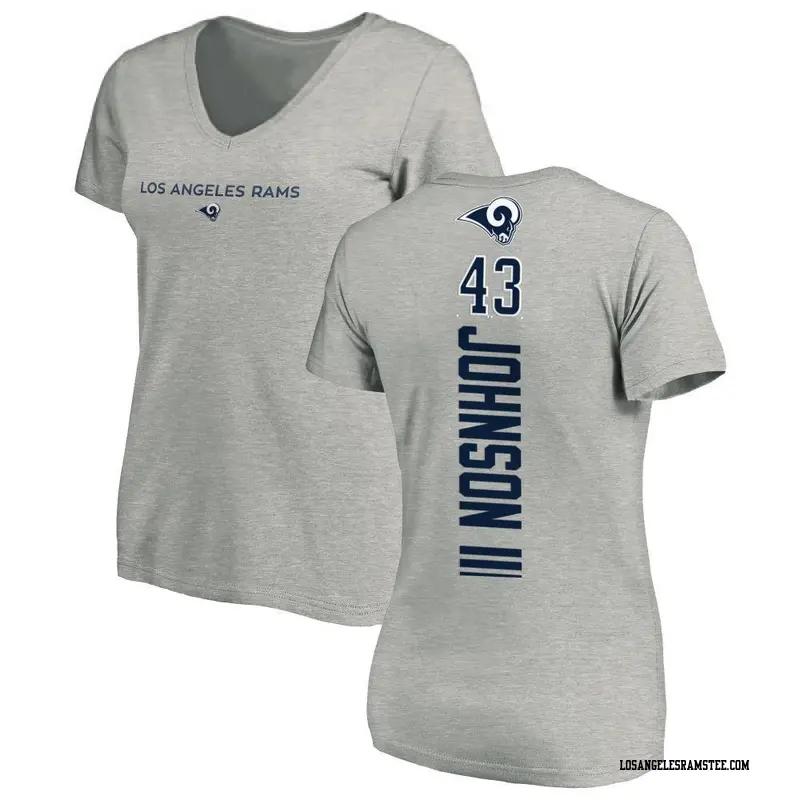 Women's Los Angeles Rams ＃43 John Johnson III Ash Backer V-Neck T-Shirt