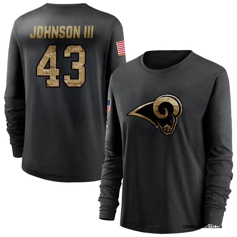 Women's Los Angeles Rams ＃43 John Johnson III Black 2020 Salute To Service Sideline Performance Long Sleeve T-Shirt