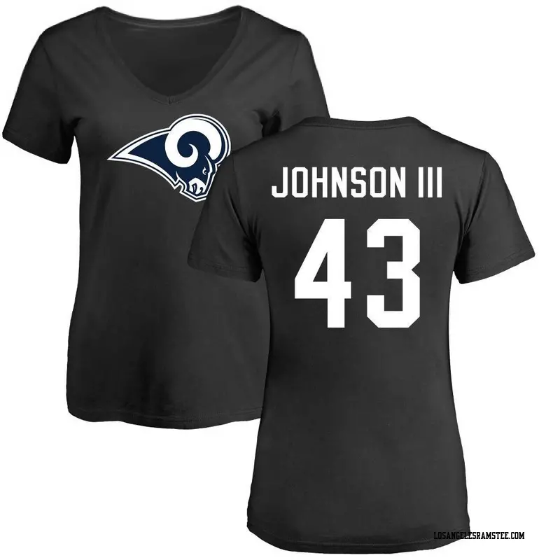 Women's Los Angeles Rams ＃43 John Johnson III Black Name & Number Logo Slim Fit T-Shirt