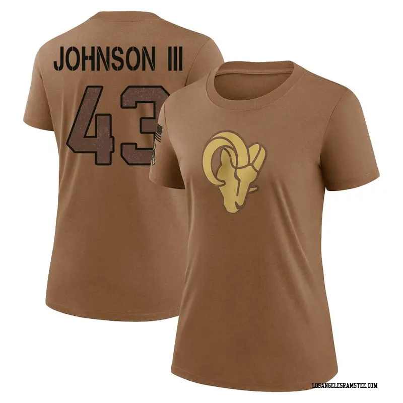 Women's Los Angeles Rams ＃43 John Johnson III Brown 2023 Salute To Service Performance T-Shirt