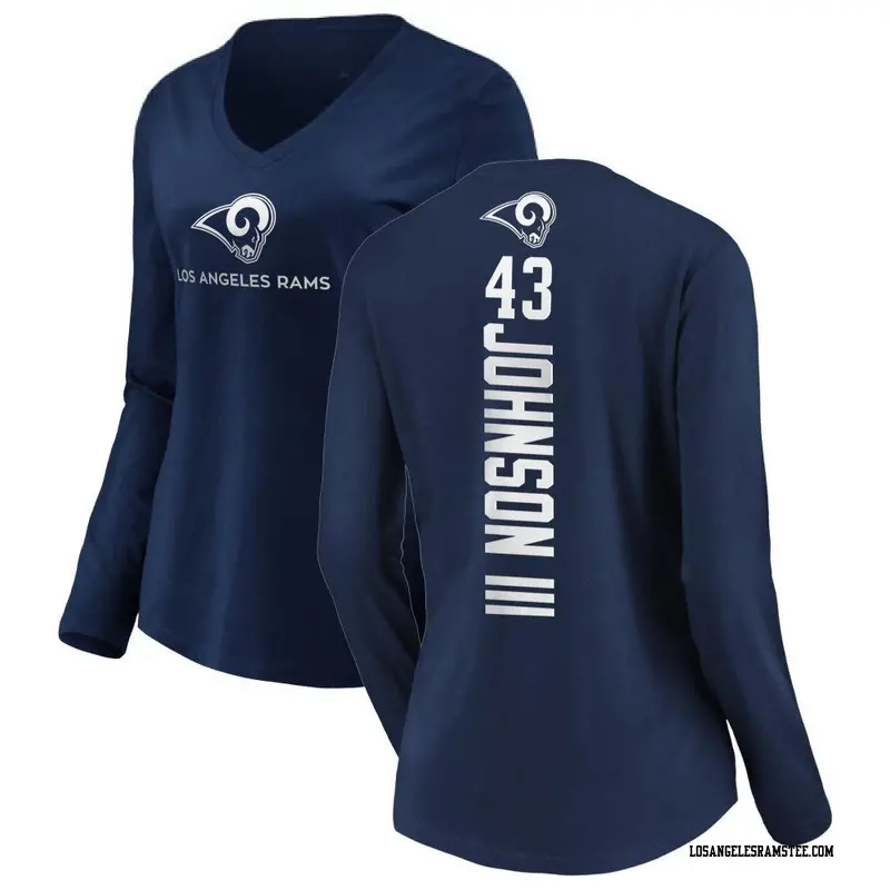 Women's Los Angeles Rams ＃43 John Johnson III Navy Backer Slim Fit Long Sleeve T-Shirt