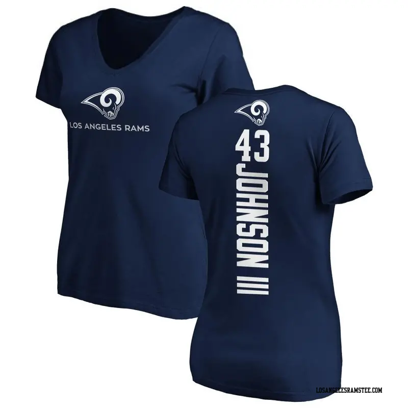 Women's Los Angeles Rams ＃43 John Johnson III Navy Backer Slim Fit T-Shirt