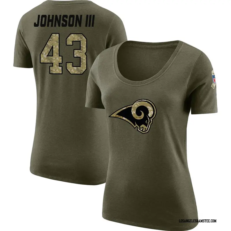 Women's Los Angeles Rams ＃43 John Johnson III Olive Salute to Service Scoop Neck T-Shirt