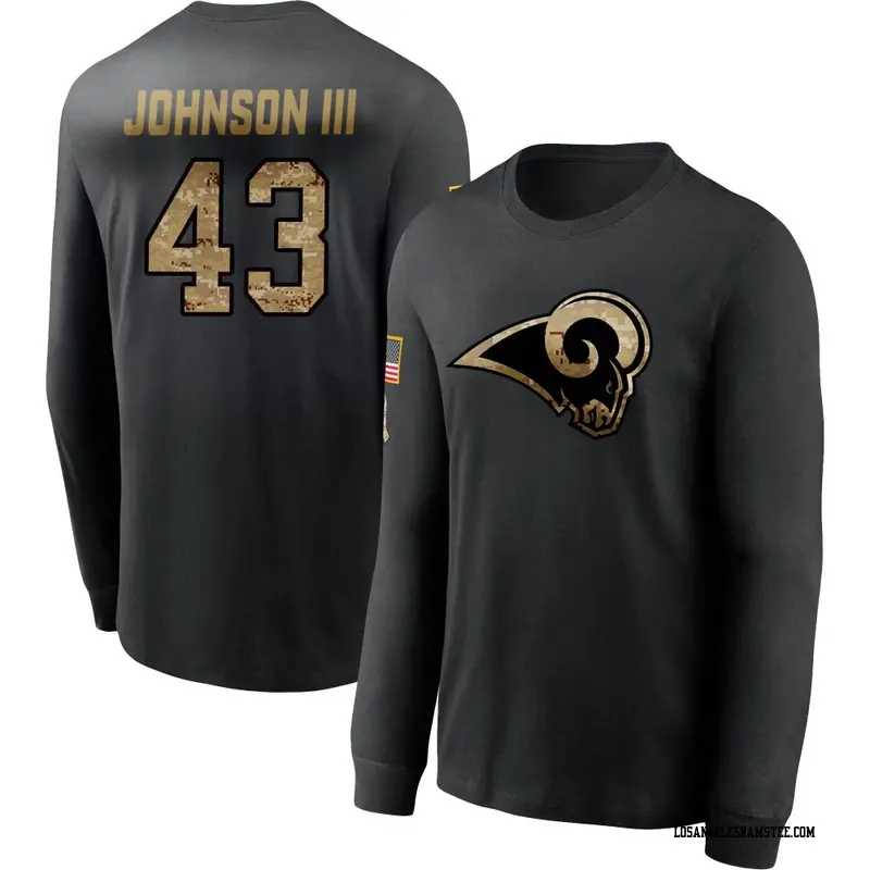 Youth Los Angeles Rams ＃43 John Johnson III Black 2020 Salute To Service Sideline Performance Long Sleeve T-Shirt