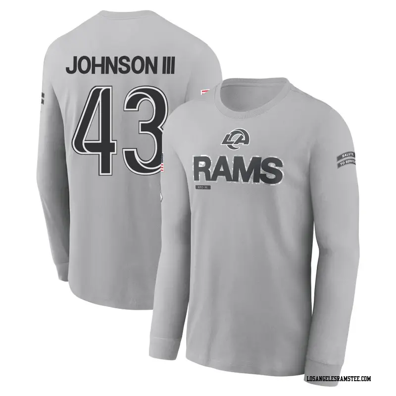 Youth Los Angeles Rams ＃43 John Johnson III Gray 2024 Salute to Service Long Sleeve T-Shirt